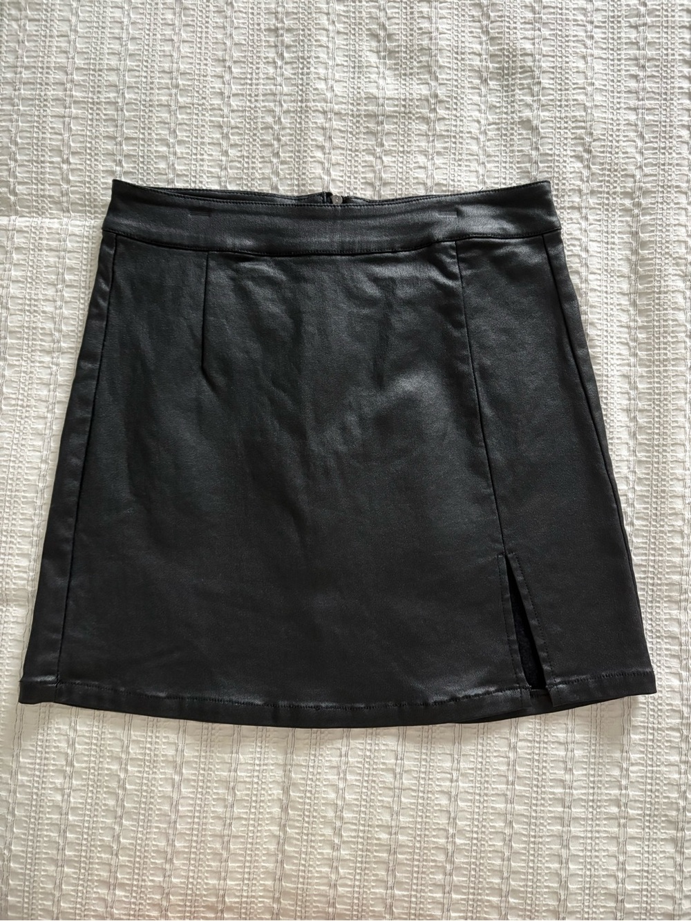Faux Leather Black Mini Skirt with Side Slit